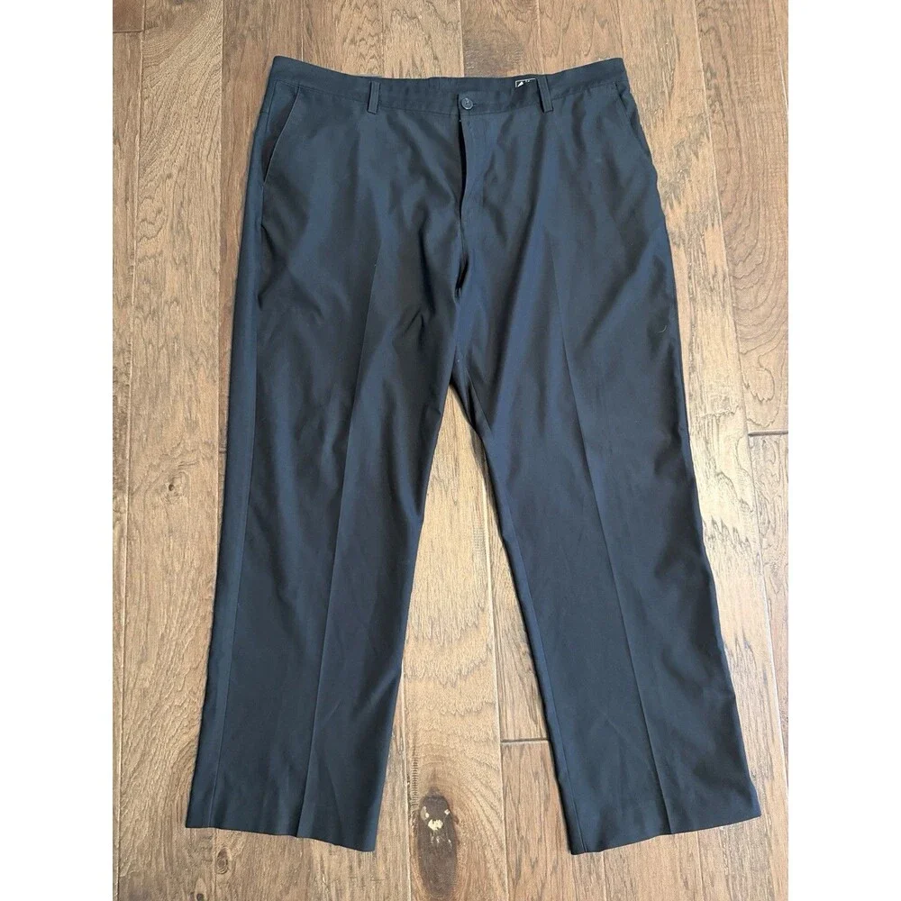 Adidas ClimaLite Flat Front Golf Pants w/ Iconic 3 Stripes Logo- Black- 42 x 32